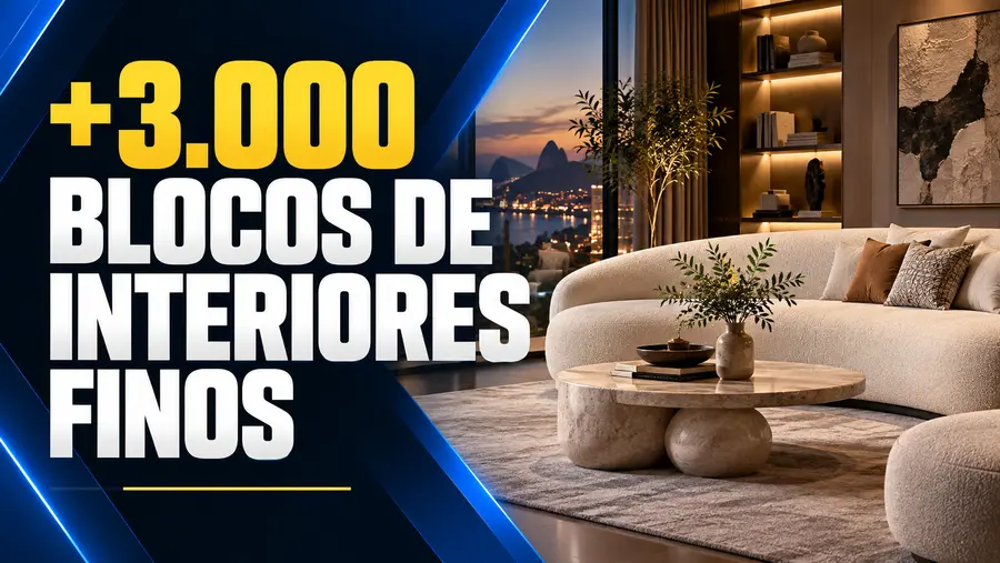 Capa do bônus +3.000 Blocos SketchUp de Interiores Finos